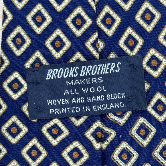Vintage Brooks Brothers Navy Wool Tie Diamond-Print Handcrafted Made In England - Picture 2 of 7